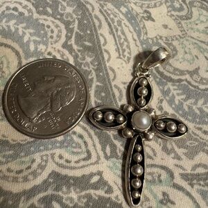 Sterling Silver Pearl Cross Pendant - Silver